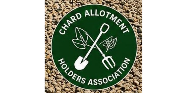 Chard Allotment Logo, garden spade and fork